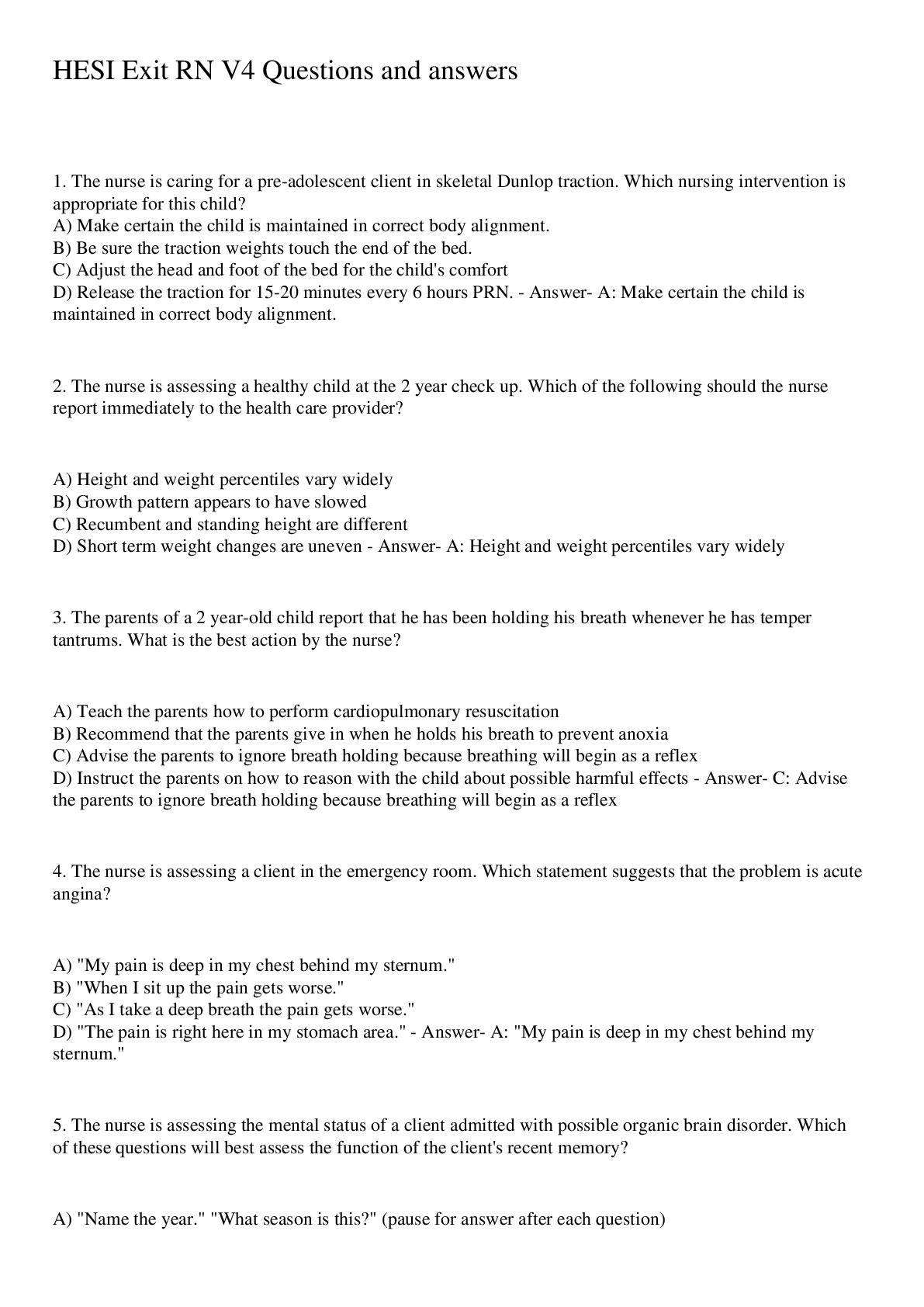 Preview image for HESI Exit RN V4 Questions and answers